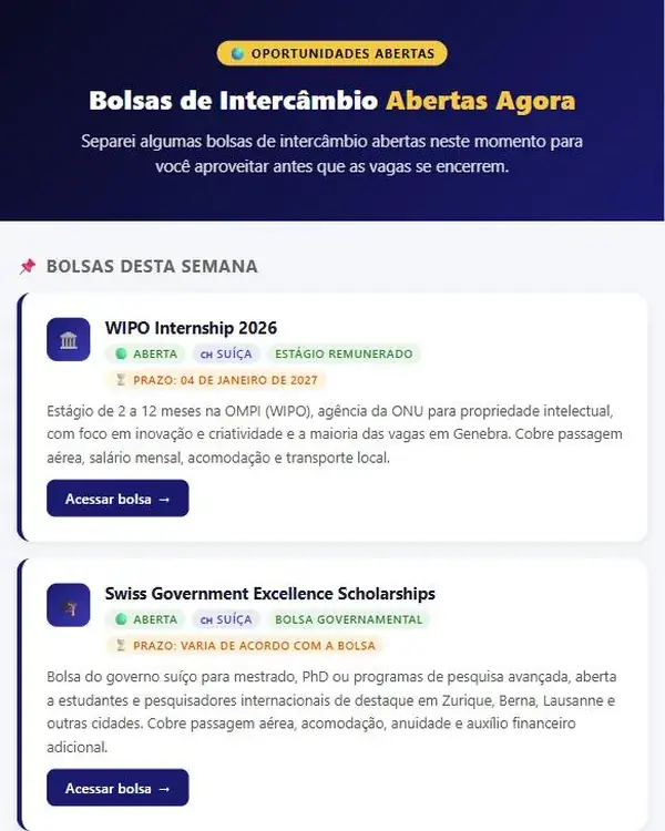 Lista de bolsas internacionais abertas