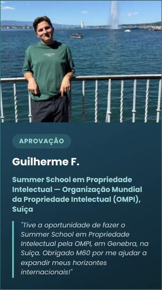 Guilherme F. — Summer School em Propriedade Intelectual — Organização Mundial da Propriedade Intelectual (OMPI), Suíça