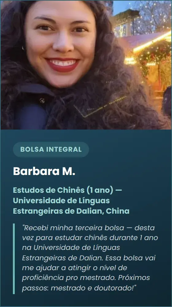 Barbara M. — Estudos de Chinês (1 ano) — Universidade de Línguas Estrangeiras de Dalian, China