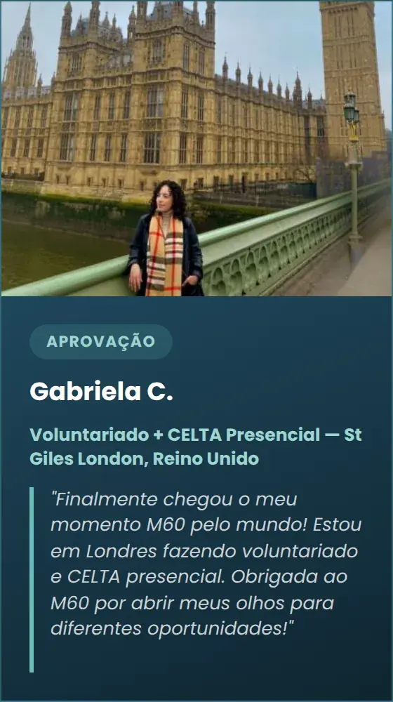 Gabriela C. — Voluntariado + CELTA Presencial — St Giles London, Reino Unido