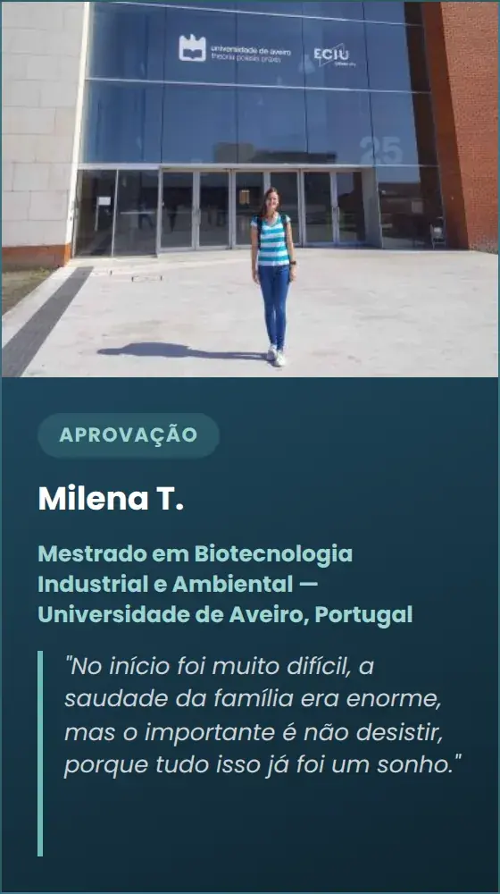 Milena T. — Mestrado em Biotecnologia Industrial e Ambiental — Universidade de Aveiro, Portugal