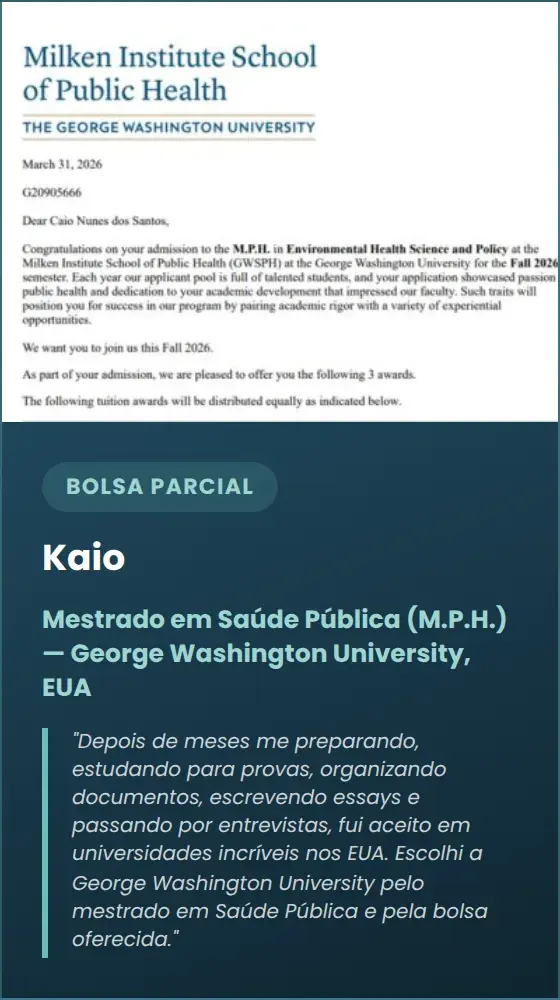 Kaio — Mestrado em Saúde Pública (M.P.H.) — George Washington University, EUA