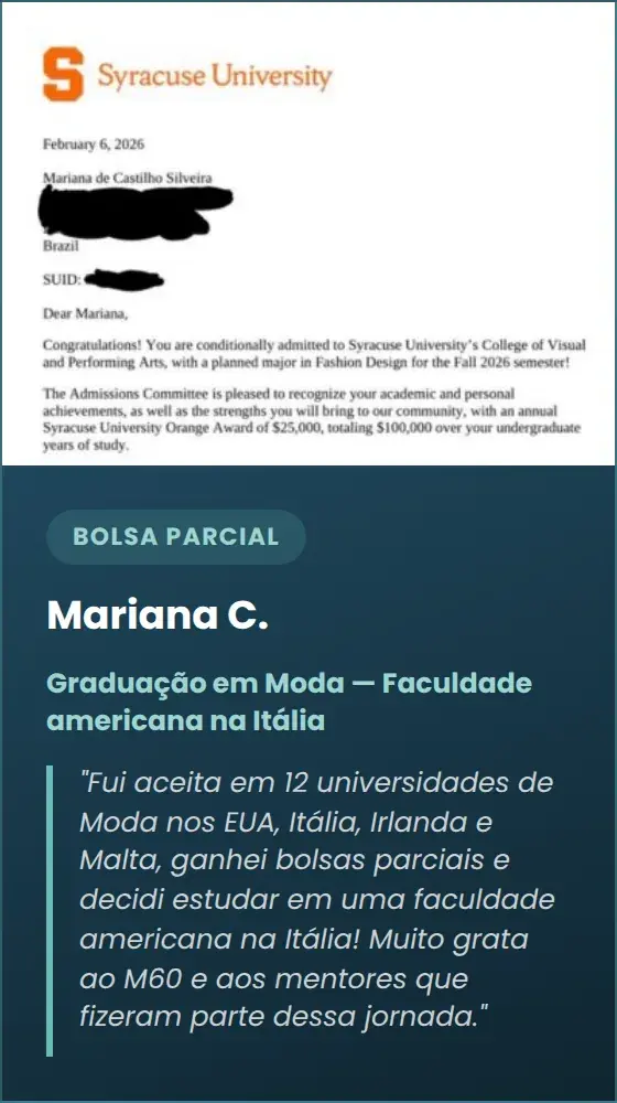 Mariana C. — Graduação em Moda — Faculdade americana na Itália