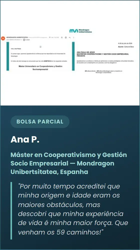 Ana P. — Máster en Cooperativismo y Gestión Socio Empresarial — Mondragon Unibertsitatea, Espanha