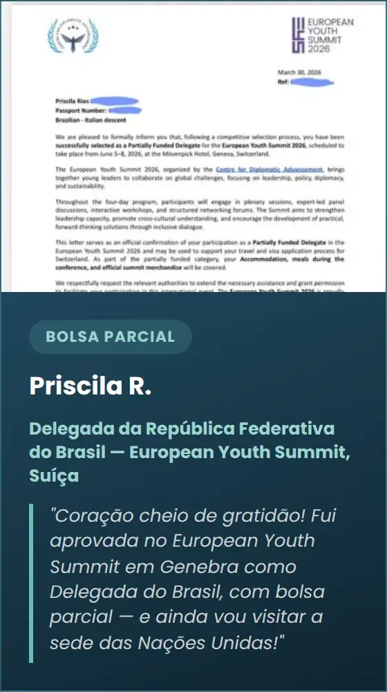 Priscila R. — Delegada da República Federativa do Brasil — European Youth Summit, Suíça