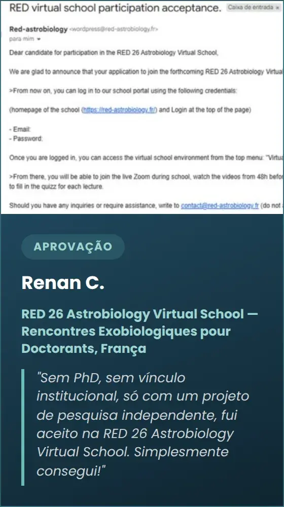 Renan C. — RED 26 Astrobiology Virtual School — Rencontres Exobiologiques pour Doctorants, França