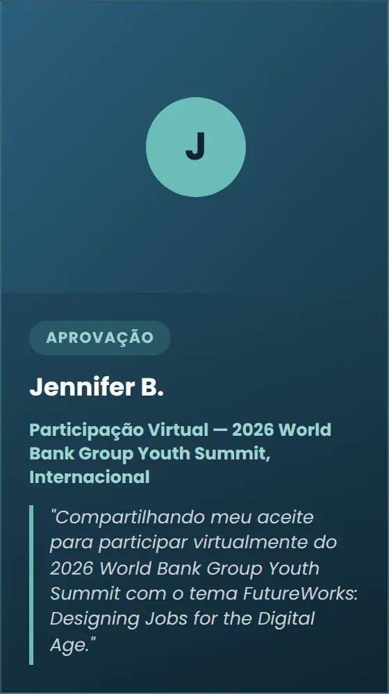 Jennifer B. — Participação Virtual — 2026 World Bank Group Youth Summit, Internacional