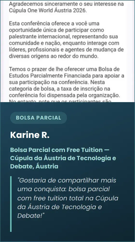 Karine R. — Bolsa Parcial com Free Tuition — Cúpula da Áustria de Tecnologia e Debate, Áustria