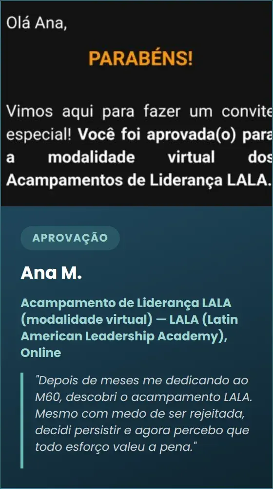Ana M. — Acampamento de Liderança LALA (modalidade virtual) — LALA (Latin American Leadership Academy), Online