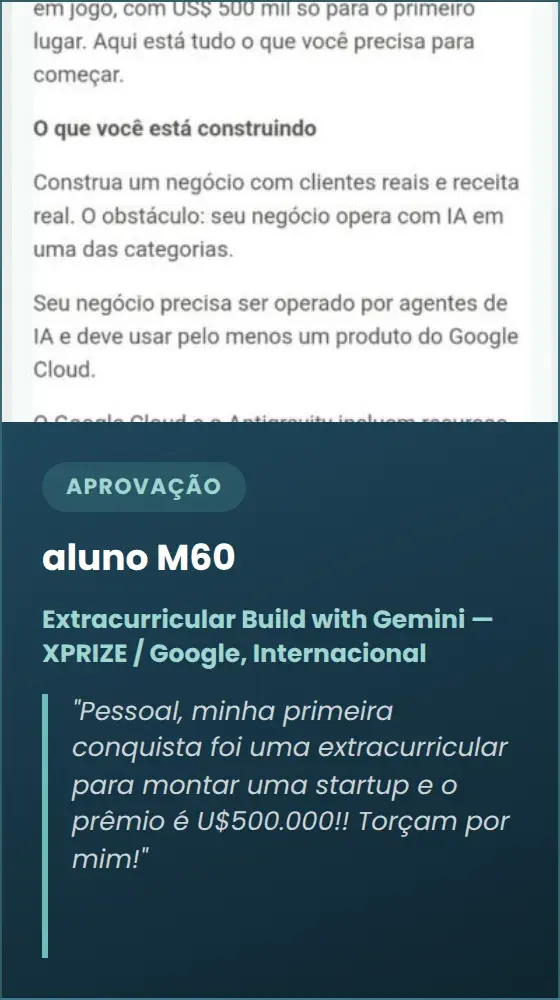 aluno M60 — Extracurricular Build with Gemini — XPRIZE / Google, Internacional
