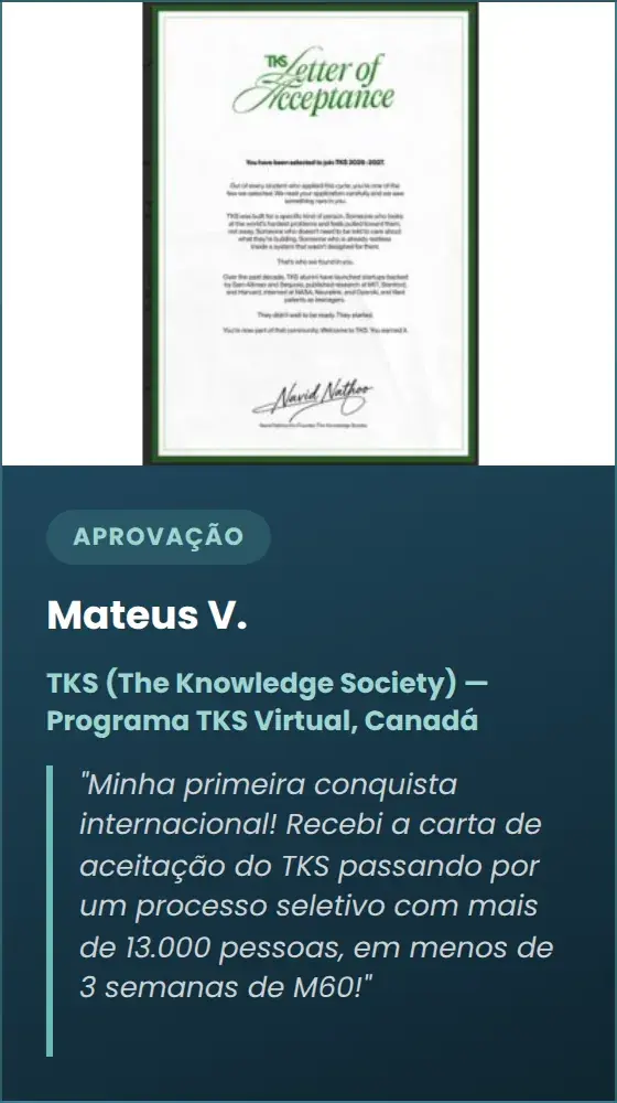 Mateus V. — TKS (The Knowledge Society) — Programa TKS Virtual, Canadá