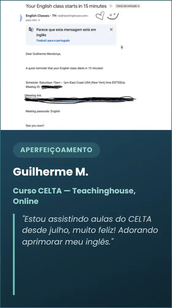 Guilherme M. — Curso CELTA — Teachinghouse, Online
