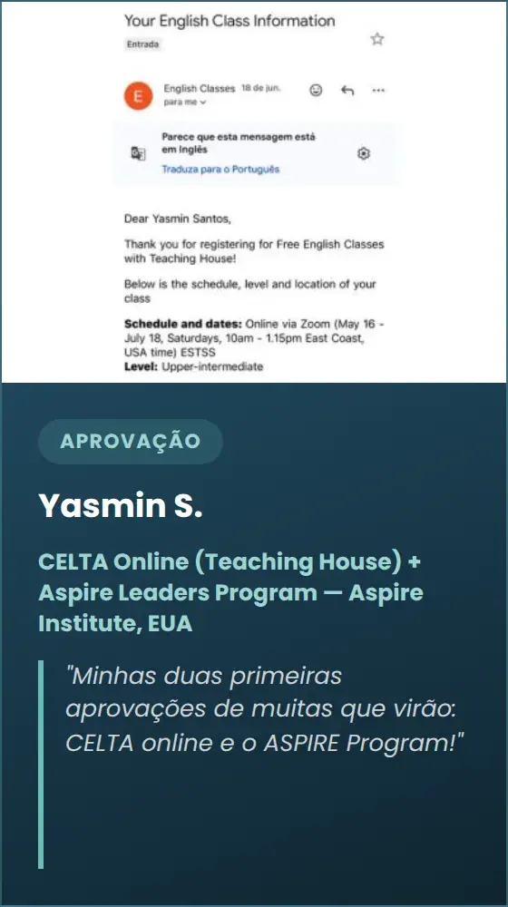 Yasmin S. — CELTA Online (Teaching House) + Aspire Leaders Program — Aspire Institute, EUA