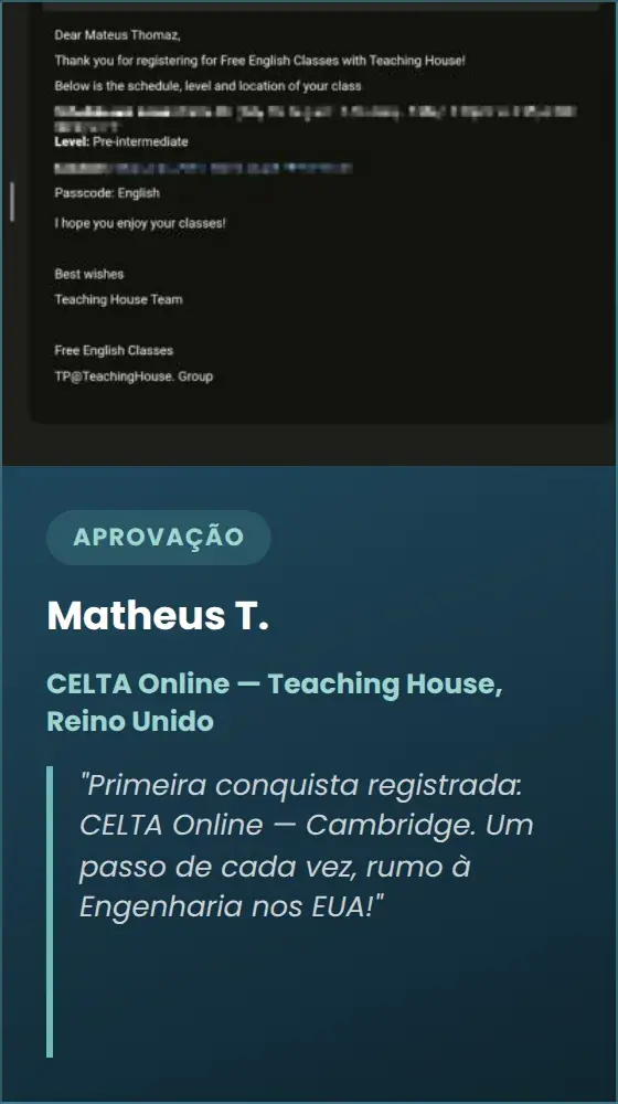Matheus T. — CELTA Online — Teaching House, Reino Unido