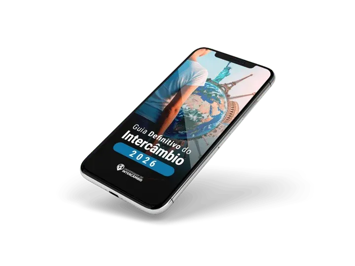Guia Definitivo do Intercâmbio 2026 em um celular